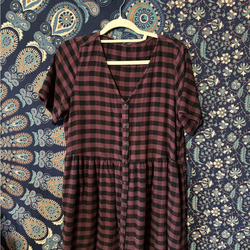 Burgundy and Black Checkered Dress (baby dollish style)
